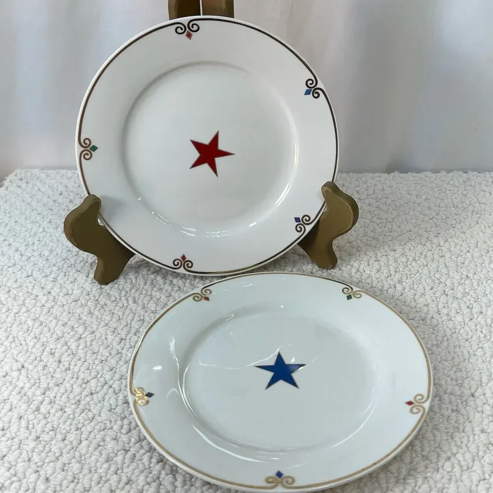 Accent China Salad Plates Celebration Pier 1 Blue Star/Red Star 7 5/8